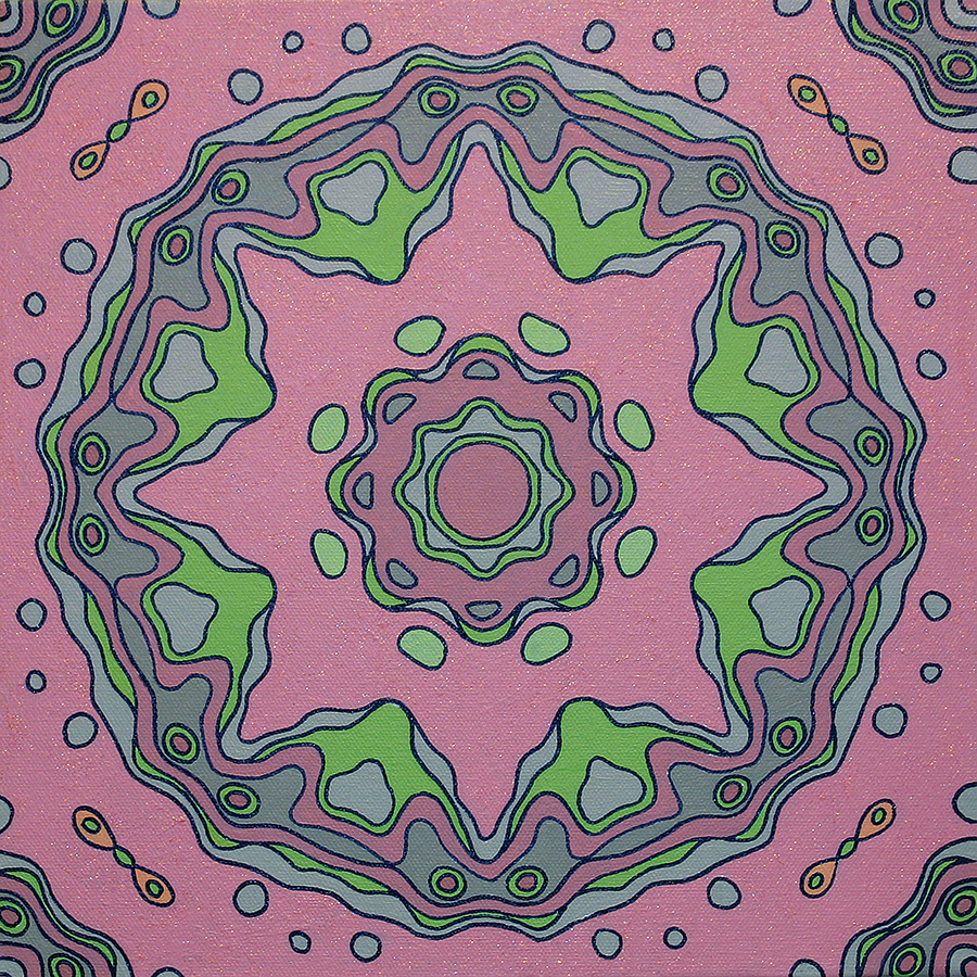 <br/>Apshapa Storax, 2011<br/>12" x 12" x 1<span>½</span>"<br/>acrylic, paper, opaque marker and glitter on canvas